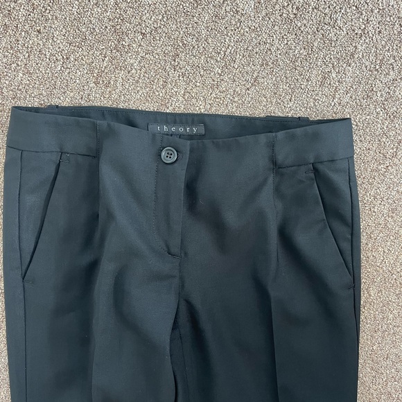 Theory Black Trouser Straight Leg Pants Size 0 Wool - Picture 2 of 11
